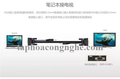 Ugreen 11628 5M màu Đen Cáp tín hiệu VGA hỗ trợ Audio 3.5mm VG102 30011628